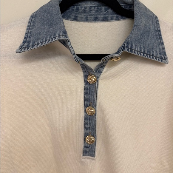 Commense Cream Sweater with Denim Details - Picture 3 of 4